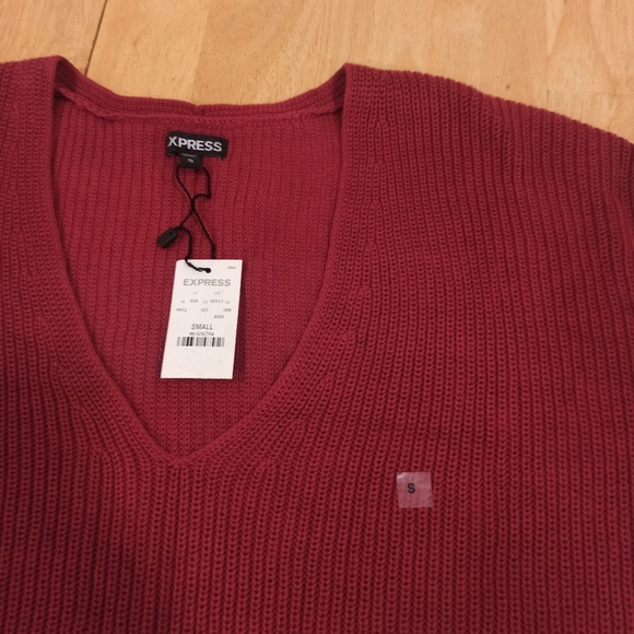 Express Sweater new Womens sz S Red Pullover Oversized Scoop Neck Short Sleeves - Picture 9 of 16
